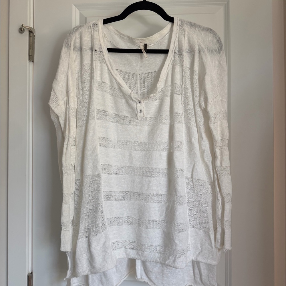 Free People White Sheer Striped Top